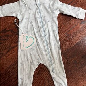 Feather Baby Light Blue Zipper Footie Pajamas
